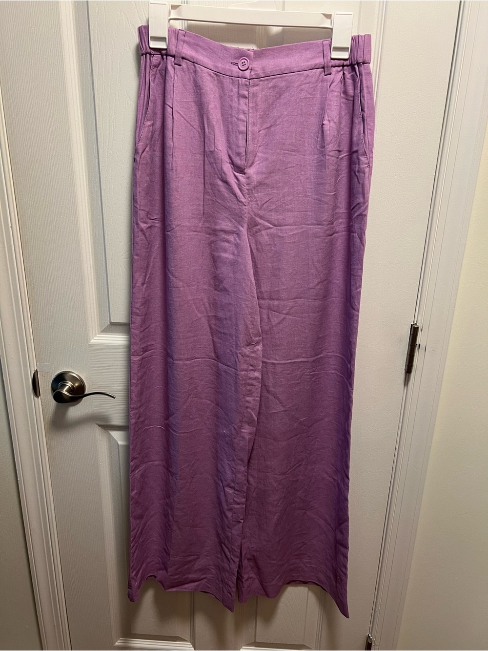 Open Edit Lavender Wide-Leg Linen Blend Trousers